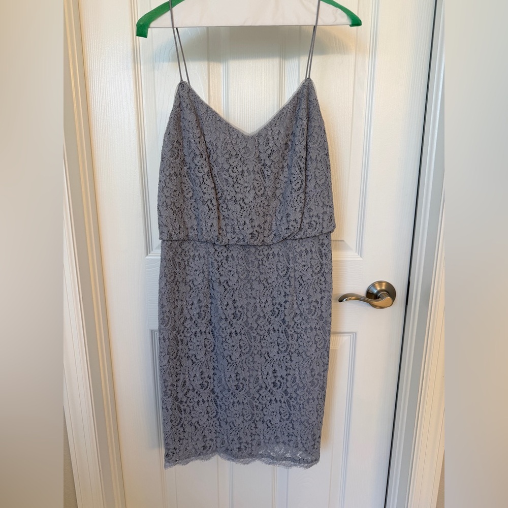 Adrianna Papell Gray Lace Strap Dress